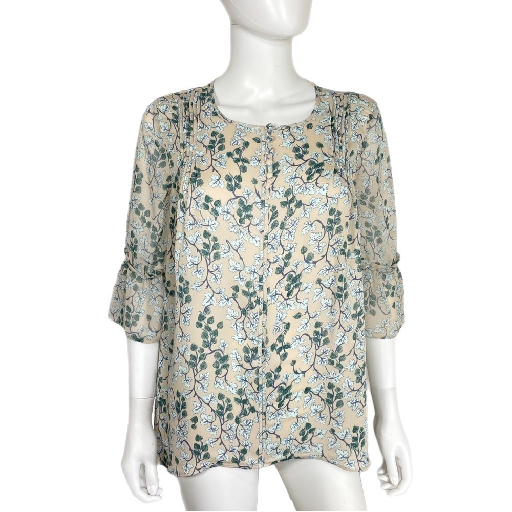Lauren Conrad Pintuck Pleated Shoulder Wild Berry Print Blouse